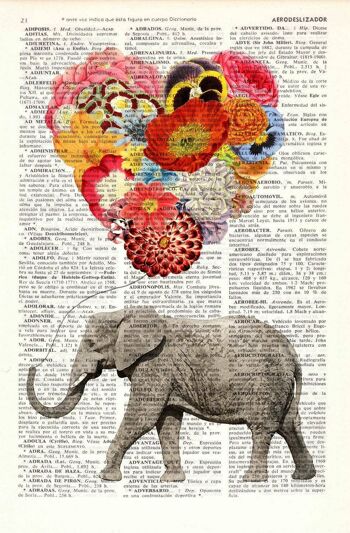 cadeau pour la maison, cadeau de meilleur ami, cadeaux de Noël, éléphant avec un ballon de fleurs en forme de coeur Art de pépinière parfait pour les cadeaux Ani102b - Page de livre L 8.1x12 2