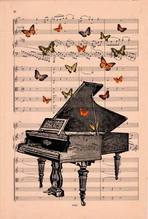 Home gift, Christmas Gifts for mom, Butterflies art prints, Piano with butterflies Art print on music sheet, Music teacher gift, BFL086MSM - Music M 7.2x10.8