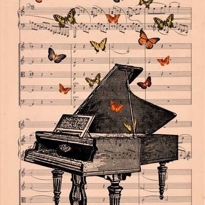 Home gift, Christmas Gifts for mom, Butterflies art prints, Piano with butterflies Art print on music sheet, Music teacher gift, BFL086MSM - Music M 7.2x10.8