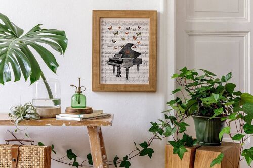 Home gift, Christmas Gifts for mom, Butterflies art prints, Piano with butterflies Art print on music sheet, Music teacher gift, BFL086MSM - Music L 8.2x11.6