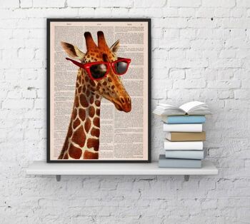 Cadeau pour la maison, cadeaux de Noël, girafe cool avec des lunettes de soleil, art drôle, impressions drôles, art mural, décoration murale, art mural de chambre d'enfant, impressions ANI008 - Book Page S 5x7 2