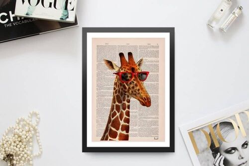 Home gift, Christmas Gifts, Cool Giraffe with sunglasses, Funny art, Funny prints, Wall art, Wall decor, Nursery wall art, Prints ANI008 - Book Page L 8.1x12