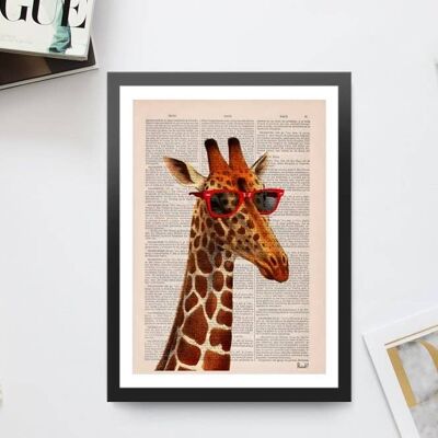 Geschenk für Zuhause, Weihnachtsgeschenke, coole Giraffe mit Sonnenbrille, lustige Kunst, lustige Drucke, Wandkunst, Wanddekoration, Kinderzimmer-Wandkunst, Drucke ANI008 – Buchseite L 8,1 x 12