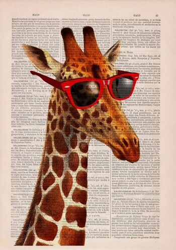 Cadeau maison, cadeaux de Noël, girafe cool avec des lunettes de soleil, art drôle, impressions drôles, art mural, décoration murale, art mural chambre d'enfant, impressions ANI008 - Page de livre L 8.1x12 3