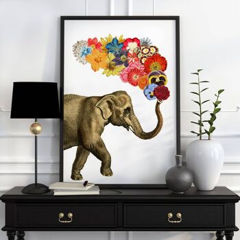 Cadeau pour la maison, Cadeaux de Noël, Art blanc de fleur d'éléphant, Art d'éléphant, Art de pépinière, Décoration murale, Art mural, Art animalier, Décor animalier, ANI091WA3 - A5 Blanc 5,8 x 8,2 (sans cintre) 4