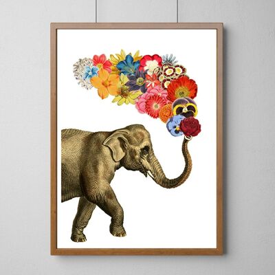 Home gift, Christmas Gifts, Elephant flower white art, Elephant art, Nursery art, Wall decor, Wall art, Animal art, Animal decor, ANI091WA3 - A5 White 5.8x8.2