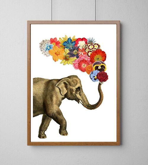 Home gift, Christmas Gifts, Elephant flower white art, Elephant art, Nursery art, Wall decor, Wall art, Animal art, Animal decor, ANI091WA3 - A4 White 8.2x11.6