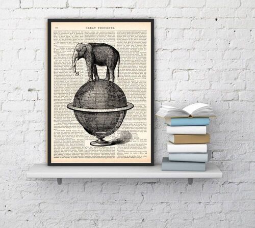 home gift, Christmas Gifts, Elephant takes a walk over a world, Wall art, Wall decor, Gift Art for Home, Nursery wall art, Prints ANI093 - Book Page L 8.1x12