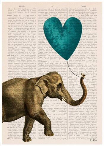 Cadeau pour la maison, Cadeaux de Noël, Éléphant avec un ballon en forme de coeur bleu, Art d'éléphant, Art de pépinière, Décoration murale, Art mural, Art animalier ANI216PA3 (Pas de cintre) 3
