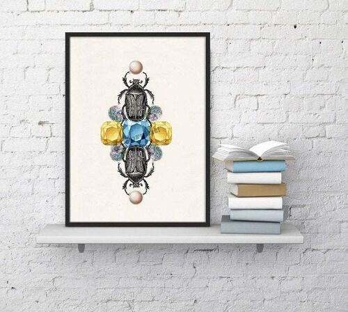 home gift, Christmas Gifts, Gift for her, Christmas Gifts for mom, Wall art print Beetles and jewelry stones together wall poster ANI235WA4 - A5 White 5.8x8.2 (No Hanger)