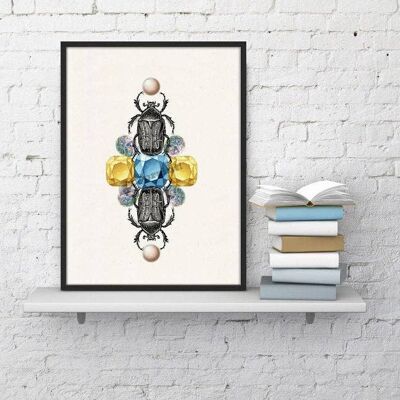 home gift, Christmas Gifts, Gift for her, Christmas Gifts for mom, Wall art print Beetles and jewelry stones together wall poster ANI235WA4 - A5 White 5.8x8.2 (No Hanger)