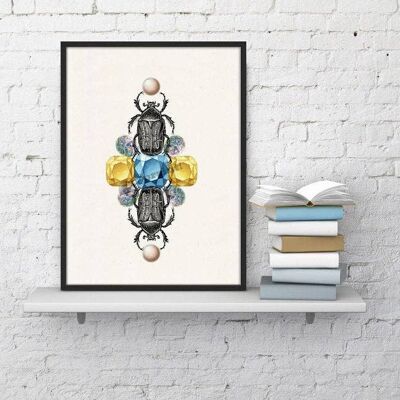 home gift, Christmas Gifts, Gift for her, Christmas Gifts for mom, Wall art print Beetles and jewelry stones together wall poster ANI235WA4 - A5 White 5.8x8.2