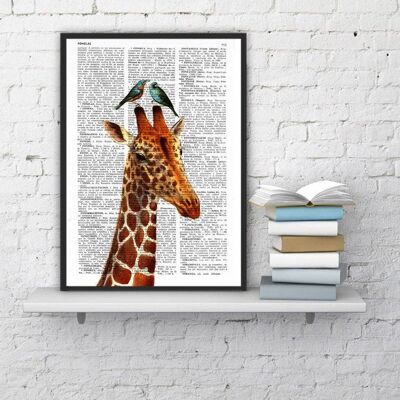 Geschenk für Zuhause, Weihnachtsgeschenke, Flitterwochen-Giraffe, Tierkunst, Wandkunst, Wanddekoration, Geschenkkunst für Zuhause, Kinderzimmer-Wandkunst, lustige Drucke, ANI006 – Buchseite M 6,4 x 9,6