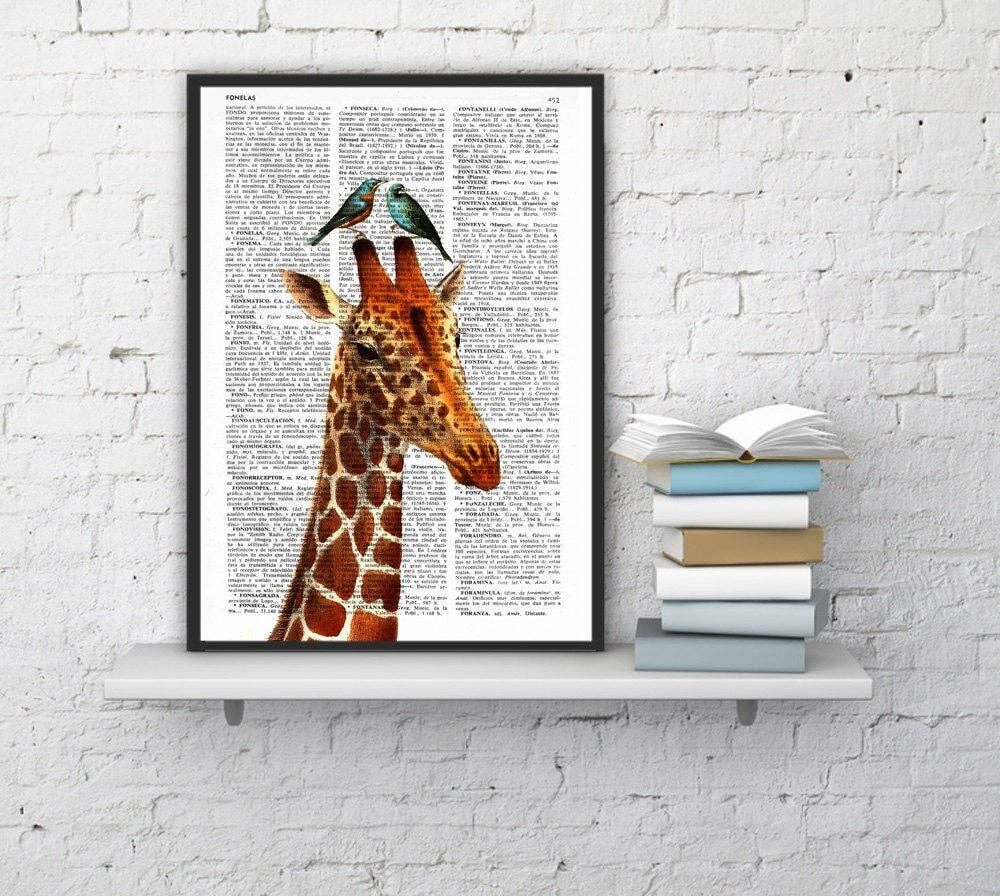 Geschenk für Zuhause, Weihnachtsgeschenke, Flitterwochen-Giraffe, Tierkunst, Wandkunst, Wanddekoration, Geschenkkunst für Zuhause, Kinderzimmer, lustige Drucke, ANI006 – A3 Poster 11,7 x 16,5