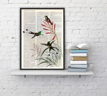 Cadeau pour la maison, Cadeaux de Noël, Colibris sur fleurs, Art mural, Décoration murale, Cadeau de pendaison de crémaillère, Art pour la maison, Art mural nature, Impressions, ANI117 - Page de livre M 6.4x9.6 (No Hanger) 3