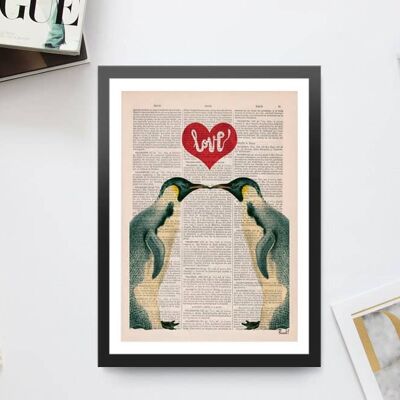 cadeau pour la maison, cadeaux de Noël, pingouins amoureux, pingouins, art mural, décoration murale, art cadeau pour la maison, art de la pépinière, impressions, vente en gros ANI015 - Page du livre L 8.1x12