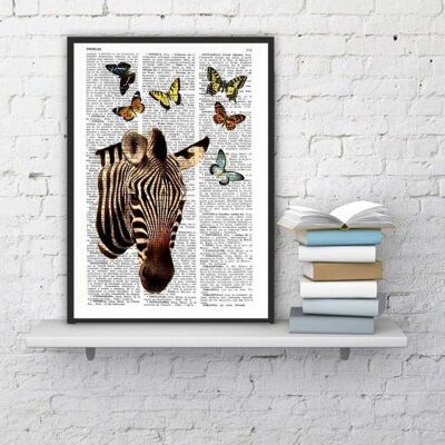Home gift, Christmas Gifts, Zebra with butterflies Art Print, DICTIONARY Art Print, Wall Decor, Zebra POSTER Dorm Decor Art Fun print ANI004 - Music L 8.2x11.6
