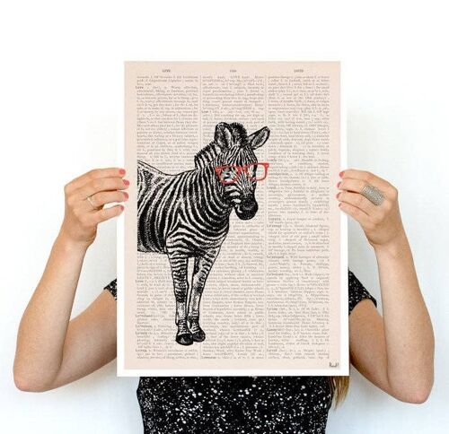 Home gift, Christmas Gifts, Zebra with red glasses, Geek Zebra poster, Eco friendly wall art, Wall decor, Wall art, Zebra poster, ANI003PA3 (No Hanger)