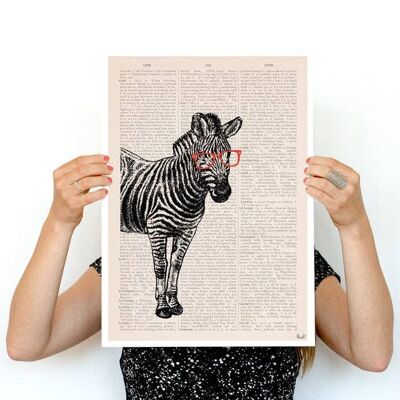 Home gift, Christmas Gifts, Zebra with red glasses, Geek Zebra poster, Eco friendly wall art, Wall decor, Wall art, Zebra poster, ANI003PA3 (No Hanger)