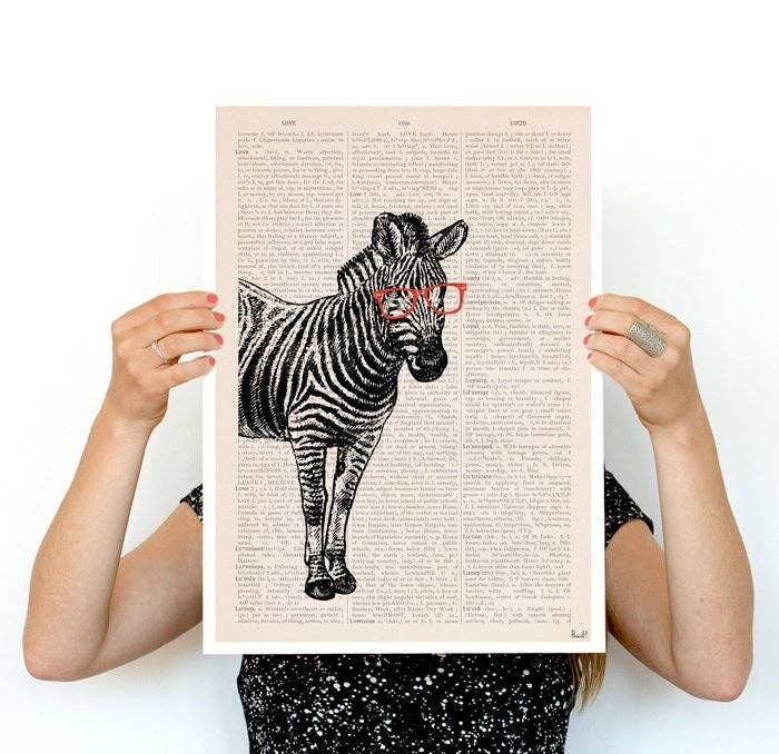 Geschenk für Zuhause, Weihnachtsgeschenke, Zebra mit roter Brille, Geek-Zebra-Poster, umweltfreundliche Wandkunst, Wanddekoration, Wandkunst, Zebra-Poster, ANI003PA3