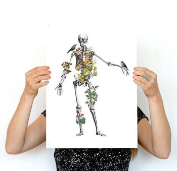 Cadeau pour la maison, Noël Svg, Cadeau de Noël, Impression d'art mural, Squelette humain plein de nature, Cadeau squelette, Décoration murale squelette SKA142WA4 - A5 Blanc 5,8 x 8,2 (Pas de cintre) 3