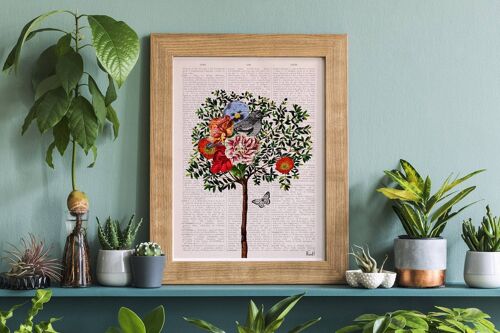 Housewarming gift, gift for her, Home gifts, Tree with Bird Art, Gift for new home, Nursery wall art, Nature wall art, Birds prints, ANI220 - Book Page L 8.1x12 (No Hanger)