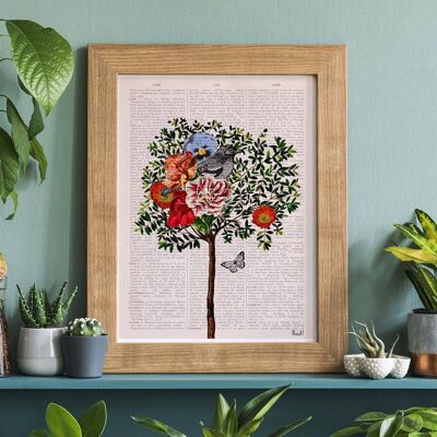 Housewarming gift, gift for her, Home gifts, Tree with Bird Art, Gift for new home, Nursery wall art, Nature wall art, Birds prints, ANI220 - Book Page L 8.1x12 (No Hanger)