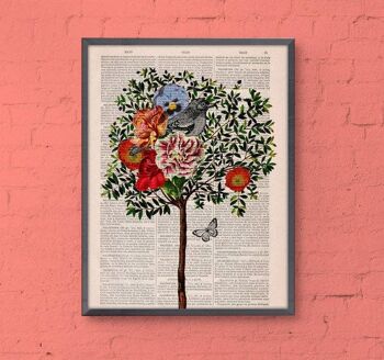 Cadeau de pendaison de crémaillère, cadeau pour elle, cadeaux pour la maison, arbre avec art d'oiseau, cadeau pour une nouvelle maison, art mural de pépinière, art mural nature, impressions d'oiseaux, ANI220 - Page de livre S 5x7 (sans cintre) 2