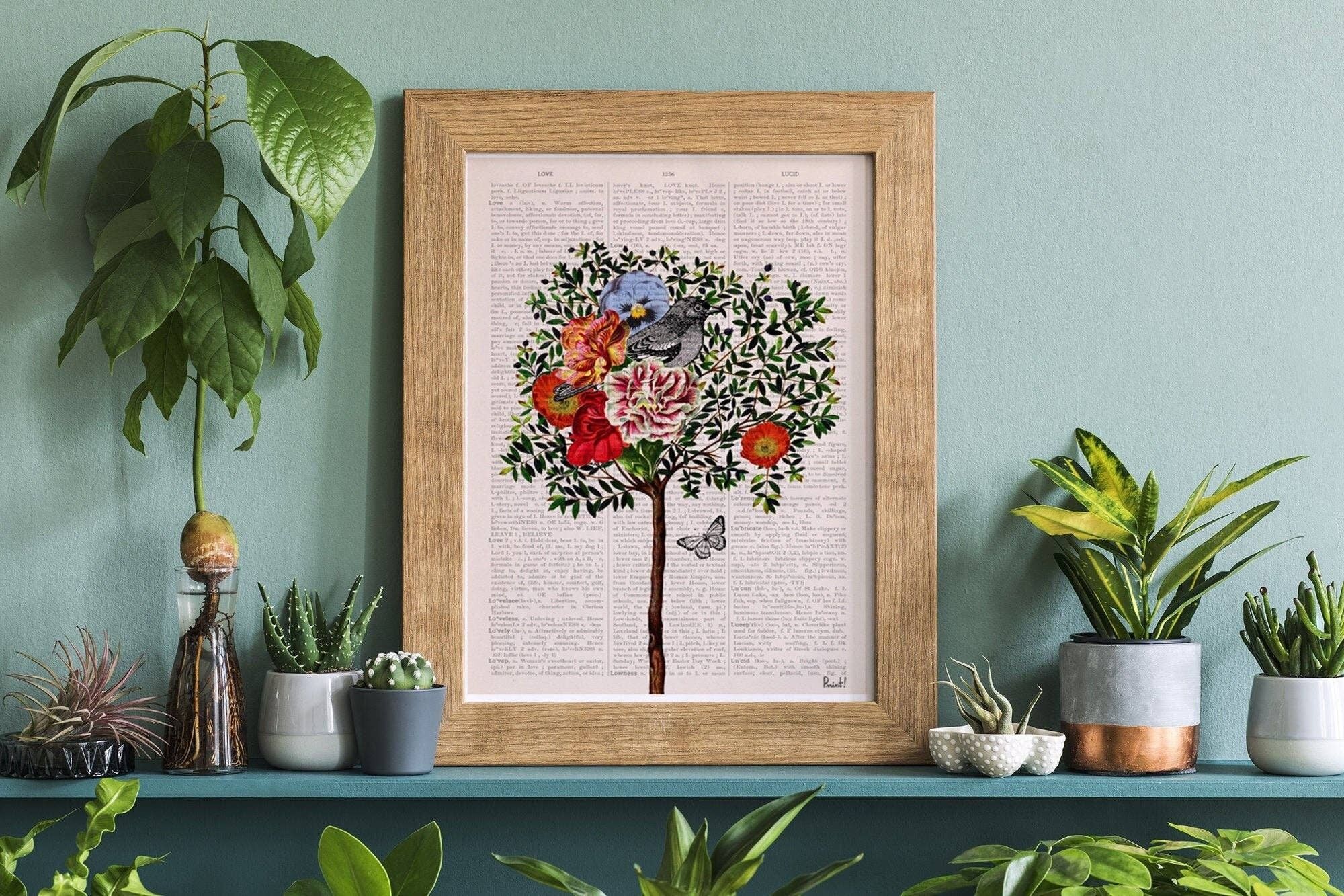 Einweihungsgeschenk, Geschenk für sie, Geschenke für Zuhause, Baum mit Vogelkunst, Geschenk für neues Zuhause, Kinderzimmerwandkunst, Naturwandkunst, Vogeldrucke, ANI220 - A3 Weiß 11,7 x 16,5