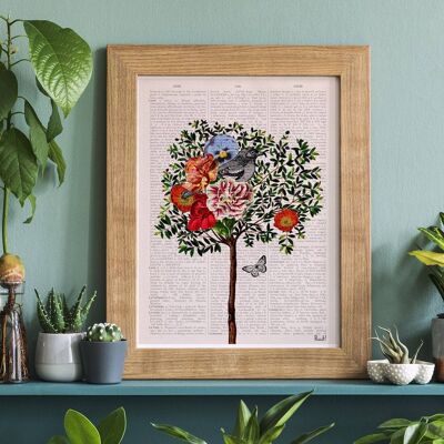 Housewarming gift, gift for her, Home gifts, Tree with Bird Art, Gift for new home, Nursery wall art, Nature wall art, Birds prints, ANI220 - A5 White 5.8x8.2 (No Hanger)