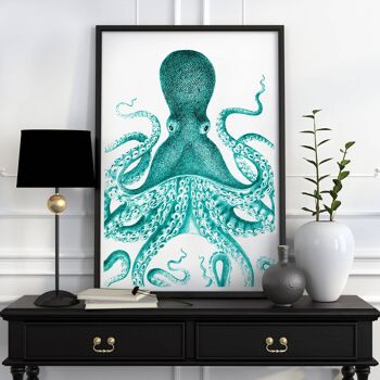 Impression d'art énorme pieuvre turquoise - A4 blanc 8.2x11.6 1