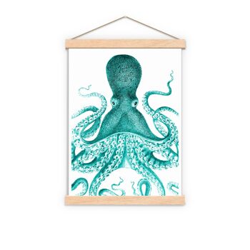Impression d'art énorme pieuvre turquoise - A4 blanc 8.2x11.6 2