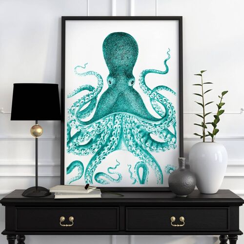 Huge Turquoise Octopus Art Print - White 8x10