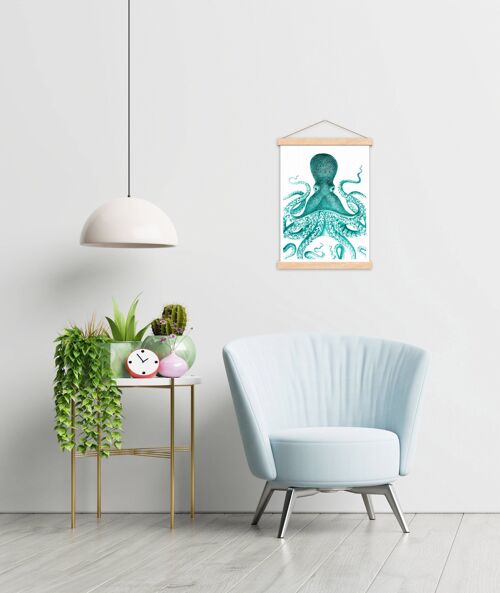 Huge Turquoise Octopus Art Print - A3 White 11.7x16.5