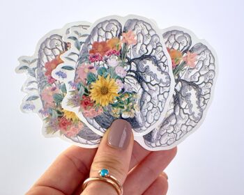 Cerveau humain avec des autocollants de fleurs - Fond clair 4