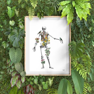 Human Skeleton with blue birds - White 8x10 (No Hanger)