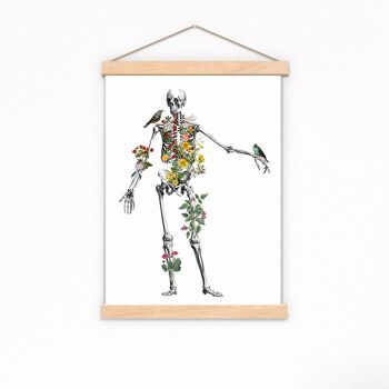 Squelette humain avec oiseaux bleus - Blanc 8x10 (Sans cintre) 3