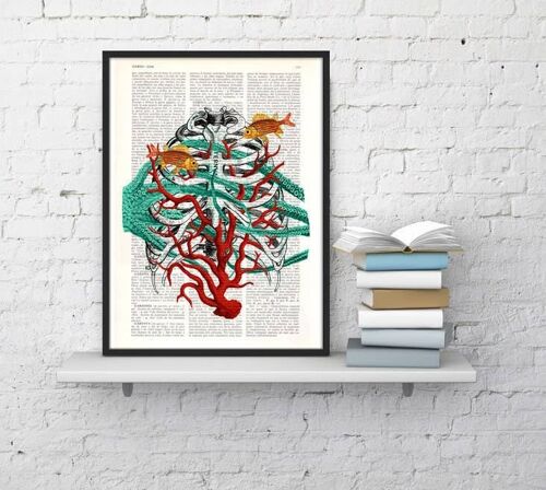 Human Sternon at the seabed, artistic Anatomy Art Print. - Book Page L 8.1x12 (No Hanger)