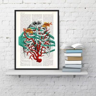 Human Sternon at the seabed, artistic Anatomy Art Print. - Book Page S 4.1x6.6 (No Hanger)