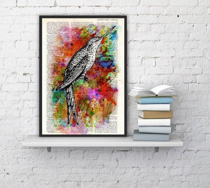 Kolibri-Collage-Aquarelldruck, Geschenk für neues Zuhause, Tierkunst, Vogelkunst, einzigartige Kunst, Geschenk für sie, Weihnachtseinweihungsgeschenk, ANI108 - Musik L 8,2 x 11,6