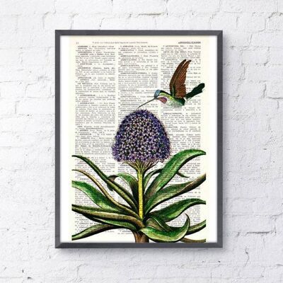 Art des colibris, art mural botanique - A4 blanc 8,2 x 11,6 (sans cintre)