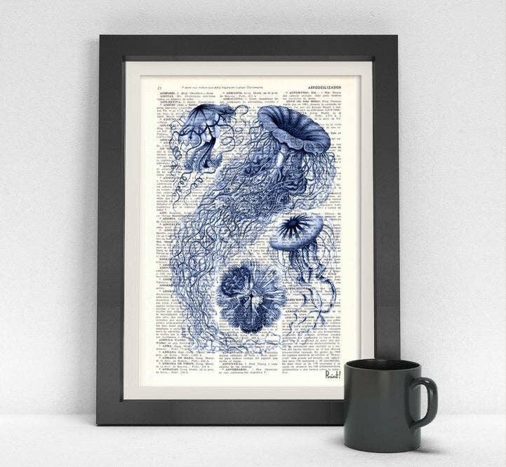 Qualle in Blau Kunstdruck - Musik L 8,2x11,6