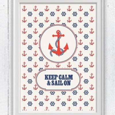 Keep calm and sail on Vintage nautischer Druck – A4 weiß 8,2 x 11,6 (ohne Aufhänger)