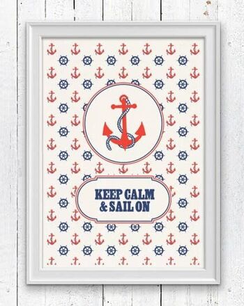Restez calme et naviguez sur Affiche nautique Vintage - A4 Blanc 8,2x11,6 1