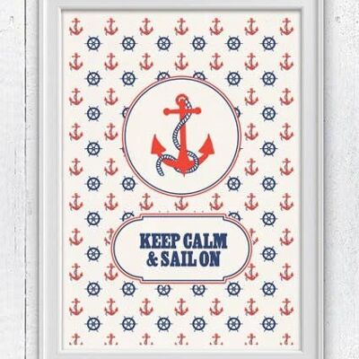 Keep calm and sail on Vintage nautical Print - White 8x10