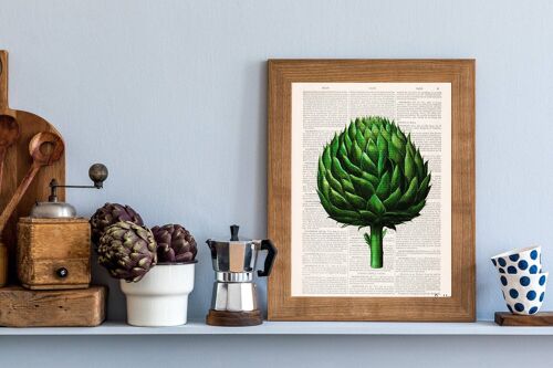 Kitchen art Artichoke Print - Book Page M 6.4x9.6