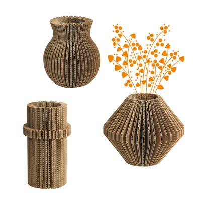 Assortment of 3 "Cache-Cache" foldable cardboard vases