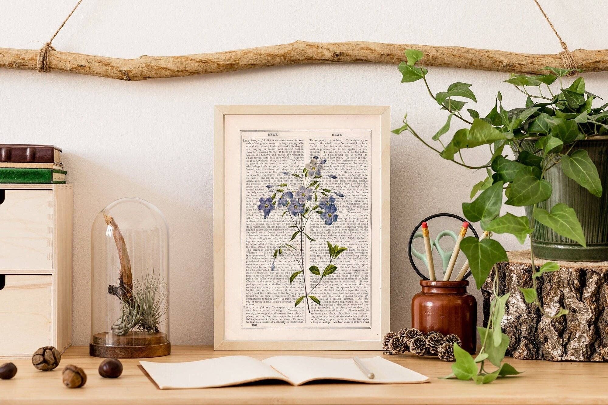 Leinen Blumen Strauß Druck – Weiß 8 x 10 – Eichenholz Aufhänger