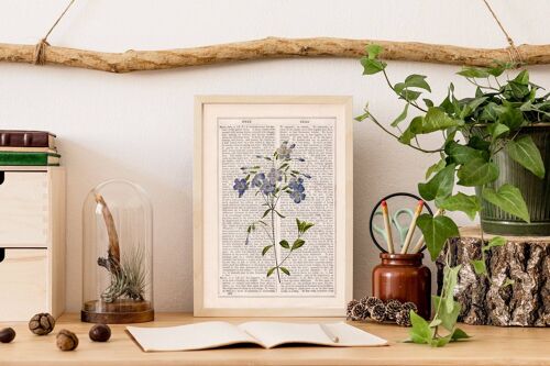 Linen flowers bouquet Print - White 8x10 - Oak Wood Hanger