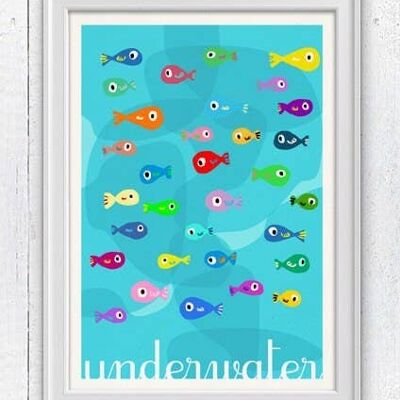 Petits poissons vie marine - A3 Blanc 11.7x16.5 (Sans Cintre)